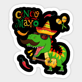 Dinosaur With Guitar Cinco de Mayo Sticker